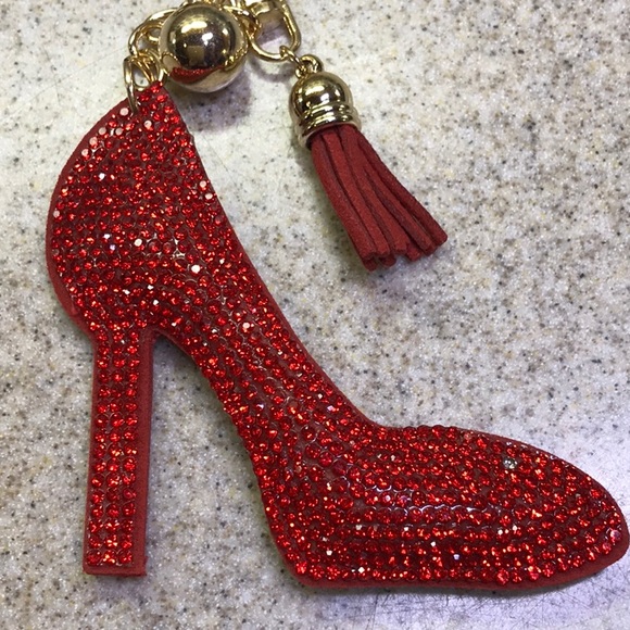 Accessories - Red Shoe Keychain. With one white rhinestone